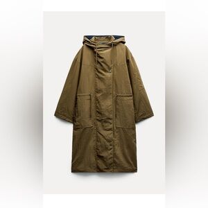 NWT ZARA LONG MIXED TRENCH ZW COLLECTION MID KHAKI SIZE Small
